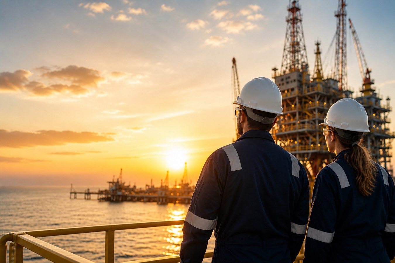 Engineers at offshore platform