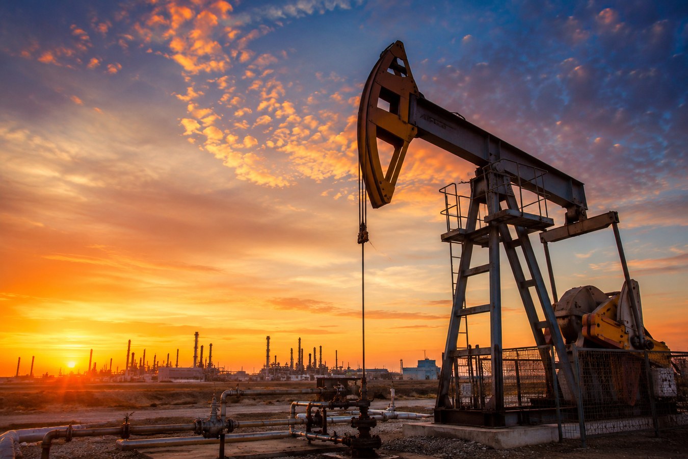 Oil field at sunset